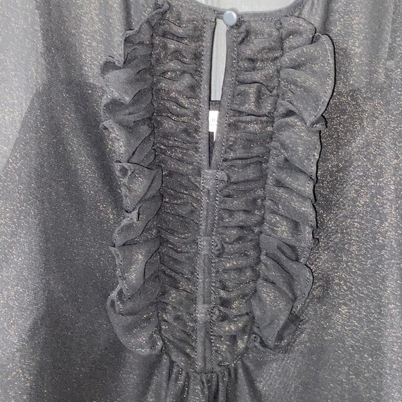 Nanette Lepore black with gold shimmer long sleeve ruffle front sheer blouse - Picture 4 of 5